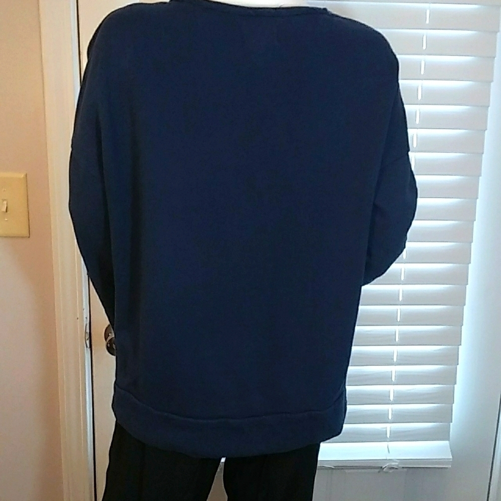 Caslon Navy Blue Pullover Sweatshirt Long Floral Embroidered Sleeves Size S NWOT - Picture 11 of 12